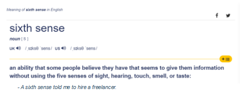 Fake dictionary definition of sixth sense